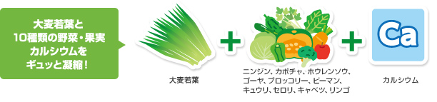 大麦若葉と10種類の野菜・果実カルシウムをギュッと濃縮！